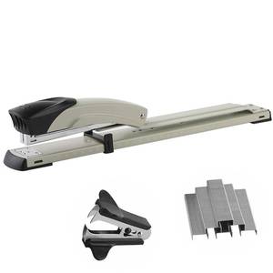 lot 2256 image: Long Reach Stapler,with 2000 Staples & Stapler Remover Full Strip��20-25 Sheet Capacity,with Built-in Ruler and Adjustable Locking Paper Guide, Gray