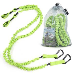 lot 2296 image: Kayak Paddle Leash, Stretchable Bungee Cord w Carabiner Clip, Green, 2 PK