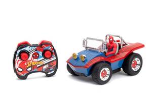 lot 2351 image: Jada Spider-Man Buggy RC with Non-Removable Spider-Man Figure �� 7, Turbo Button, Full-Function Remote Control, Ages 6, RedBlue