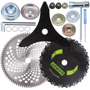 lot 2365 image: A 9x20T Brush Blades Carbon Steel Round Chainsaw,10 x 80T Carbide Tip Brush Blades,10 x 3 Teeth Carbon Steel Brush Cutter Blades with Universal Adapter Kit Compatible with Cutter, Trimmer, Weed Eater