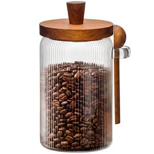 lot 2375 image: A 31oz Airtight Coffee Canister with Scoop, Glass Coffee Container for Bean Storage, Clear Coffee Bean Holder Jar with Acacia Wood Lid ans Spoon, Coffee Storage Container Kitchen Canister for Countertop