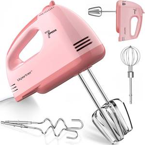 lot 2380 image: LILPARTNER Hand Mixer Electric, Ultra Power Kitchen Hand Mixer With 7-Speed & 5 Stainless Steel Accessories for Whipping Dough, Cream, Cake, Dishwasher Safe, Light Pink