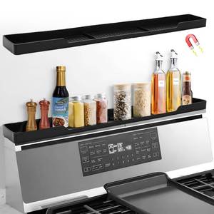lot 2418 image: Hugro Tarfive 30 Inch Magnetic Stove Top Shelf  3-Zone Kitchen Organizer with Anti-Slip & Anti-Fall Design  Heat Resistant (-40°F to 446°F) Food-Grade Silicone Spice Rack for Flat-Top Stoves, Black