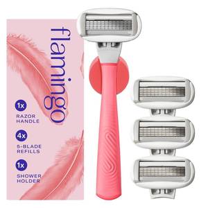 lot 2423 image: Flamingo Shaving Razor Set for Women - Original Razor Handle, 4 Refills
