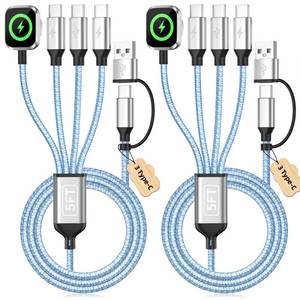 lot 2427 image: A 4in2 Multi Charging Cable for iWatch ChargeriPhone ChargerCarPlay Cable, Travel Vacation Essentials, (2Pack 5FT) 3 X USB CiWatch Charger Cords for iWatch 11-1iPhone 17-15, Android Car, Blue