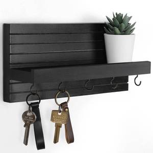 lot 9541 image: Lwenki Decorative Key Holder for Wall with Shelf, Entryway Shelf with Hooks Holds Leashes, Jackets and Glasses �� Sturdy Wood Keyholder Entrance Hanger with Mounting Hardware (Black, Medium)