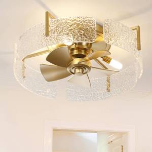 lot 9547 image: Vaczon 20 Inch Modern Gold Ceiling Fan with Light, Flush Mount Fandelier