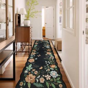 lot 9550 image: Lahome Floral Hallway Runner Rug, 26x10 Soft Washable Kitchen Runner