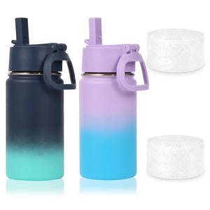 lot 9553 image: Volhoply 14oz KIds Water Bottle with Straw Lid and Silicone Boot Bulk 2 Pack,Stainless Steel Insulated Cups for Boys & Girls Multipack,Double Wall Vacuum Leakproof Bottles(Assorted,2)
