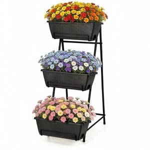 lot 9554 image: 3 Tier Vertical Garden Planter Small Raised Garden Bed Freestanding Plastic Raised Planter Boxes Herb Planter Stand with Removable Tray for Indoor Outdoor Herbs Flowers Vegetables Plants Grey