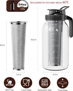 lot 9556 image: 1 pack with extra accessories Cold Brew Coffee Maker, 64oz Mason Jar Pitcher with 100�m 304 Filter