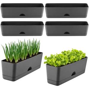 lot 9562 image: 6 Pack Rectangle Planter 16x4.4 Inch Window Boxes Planters Rectangular Window Sill Planters Indoor Self Watering Plant Pots with Drainage Holes and Saucers Succulent Herb Flower Pots, Dark Grey
