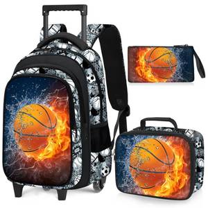 lot 9563 image: Fitvc Basketball Rolling Backpack for Boys - 3PCS Boys Rolling Backpack with Lunch Box Set for Kids Children Teens Elementary Middle School,Sport Roller Bookbag with Wheels for Age 6-18