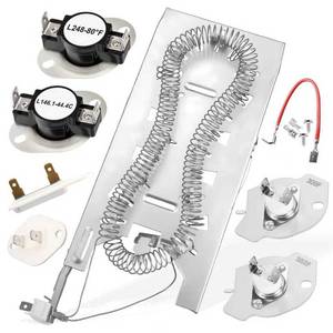 lot 9569 image: 3387747 Dryer Heating Element 279973 dryer thermal fuse 3392519 Dryer Thermal Fuse 8577274 Dryer Thermistor 279816 Dryer Thermal Cut-off Kit and 352F Thermal Cut-off Fuse by Aolkksi