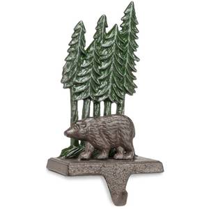 lot 9577 image: Abbott Collection Trees & Bear Stocking Holder, 10-Inch, Cast Iron, Multicolor
