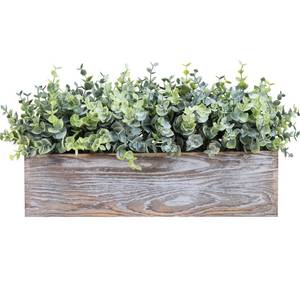 lot 9963 image: Winlyn 14 Artificial Eucalyptus in Rustic Rectangular Wooden Planter Box Faux Potted Eucalyptus Plant Greenery Arrangement for Home Wedding Dining Table Centerpiece Farmhouse Mantel Shelf D�cor