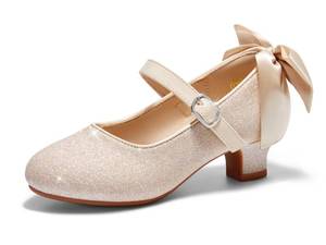 lot 9967 image: Coutgo Girls Dress Shoes Mary Jane Glitter Pumps Bow Heels Princess Shoes, SIZE 4