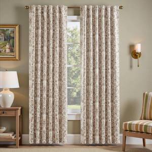 lot 9985 image: jinchan Taupe Floral Blackout Curtains 84 Inch Farmhouse Back Tab 2 Panels