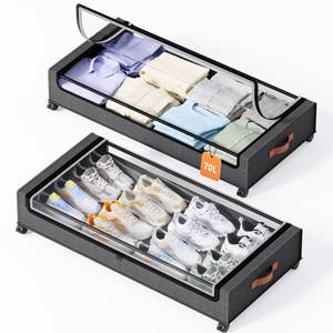 lot 9988 image: Yecaye 70L Large Under Bed Storage Containers with Wheels, 2Pack, Hemp Grey
