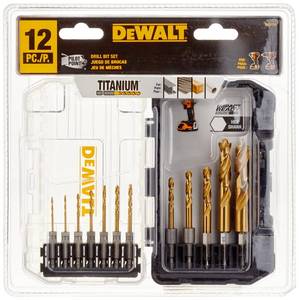 lot 10012 image: DEWALT Drill Bit Set, Titanium Impact Ready, Ideal for Metal, Wood, and Plastic, 12 Piece (DD5152)