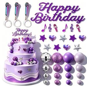 lot 10050 image: 67 Pcs Purple Disco Ball Kpop Cake Topper Set, Purple Cake Decorations Kpop Birthday Decorations Kpop Cake Decorations for Music Singer Theme Party Supplies Cool Girl Bachelorette