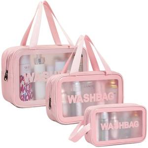 lot 10057 image: DAPOWER Travel Toiletry Bag for Women, Matte Translucent Shower Bag with Handy Handle, Makeup Cosmetic Organizer Bag for Travel Toiletries Accessories (Pink)
