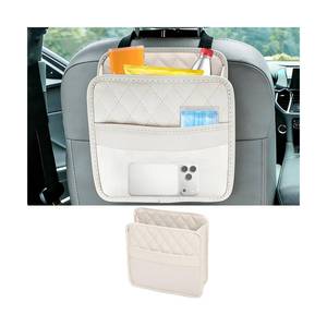 lot 10065 image: Sandfren Car Seat Back Organizer, Leather Vehicle Backseat Headrest Storage Bag, Multipurpose Automotive Interior Hanging Storage Pocket for Kids & Adults, Universal for SUV Truck Sedan (Beige)