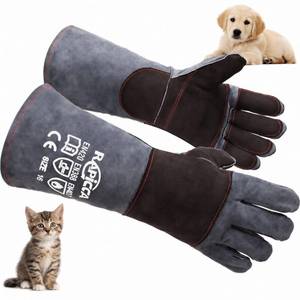lot 10071 image: RAPICCA Animal Handling Gloves, Bite Proof Double Leather, 16 in Grey-Black