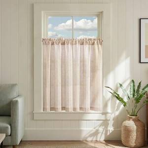 lot 10072 image: jinchan Striped Linen Kitchen Tier Curtains, 36 Inch, Tan, 2 Panels