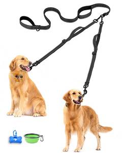 lot 10075 image: PetBonus Double Dog Leash, No Tangle Dual Leash, Reflective Walking Training Lead, 4 Comfortable Padded Handles for 2 Dogs with Collapsible Bowl and Waste Bags (Black, Large)