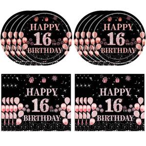 lot 10077 image: Juhap 16th Birthday Decorations for Girls Her, Rose Gold Happy 16 Years Old Birthday Party Supplies Including 20 Plates 20 Napkins 16 Girl Birth Tableware for Sweet Teenager Party