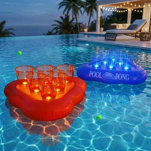 lot 10082 image: mishunyus 20 Pcs Glow Pool Pong Games,Light Up Floating Pool Games,Pool Party Games for DaytimeNighttime,2 Inflatable Pong Rack(Red & Blue),12 Glow Cups, 6 Glowing Balls