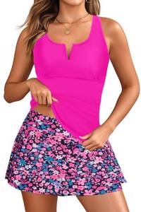 lot 10085 image: Tempt Me Women Tankini Swimsuits with Skirt - Pink Flower Two Piece Tummy Control Bathing Suit V-Wired 2025 Swimwear L