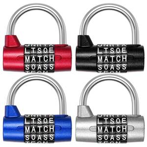 lot 10092 image: 4 Pcs 5 Letter Combination Lock, Keyless Resettable Heavy Duty Metal Safety Padlock in 4 Colors for Gym Locker, Toolbox, Hasp Cabinet