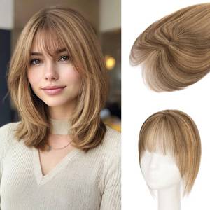 lot 10111 image: Rich Choices Hair Toppers Real Human Hair for Women 100% Human Remy Toppers With 3D Bang Hair Toppers For Thinning Hair Wispy Air Bang Hairpieces 10 Inch #4P27 Medium Brown Mix Dark Blonde