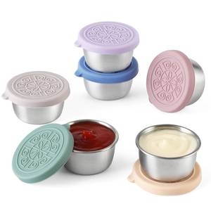 lot 10410 image: VITEVER 6 Pack Salad Dressing Container To Go, 1.6 oz Small Condiment Containers with Lids, Reusable Stainless Steel Sauce Cups , Leakproof Silicone Lids for Lunch Bento Box, Picnic and Travel