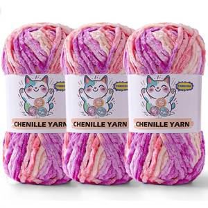 lot 10412 image: 3 Pack Velvet Chenille Yarn for Crocheting and Knitting Beginners,Purple Pink Velvet Plush Fuzzy Fluffy Chenille Yarn for Crochet BlanketsDIY Crafts(Purple Pink)