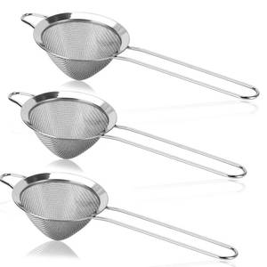lot 10420 image: 3 Pack Fine Mesh Strainer 304 Stainless Steel Small Sieve Sifter for Food, Tea, Juicing, Cocktail, Cooking (3.35)