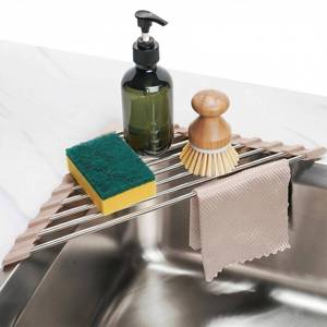 lot 10424 image: Tomorotec Triangle Roll Up Dish Drying Rack 304 Stainless Steel Beige