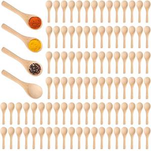 lot 10438 image: Boao 100 Pcs Small Wooden Spoons, 3.5 L Mini Spoon for Honey, Sugar, Salt