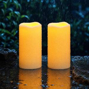 lot 10440 image: Homemory Dusk to Dawn Outdoor Waterproof Flameless Candles with Auto Light Sensor, Flickering LED Pillar Candles, Battery Operated Fake Candles Lanterns, Porch, Patio, Garden Decor, 3x6, Set of 2