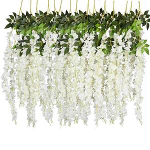 lot 10453 image: DearHouse 6 Pack Artificial Fake Wisteria Vine Ratta Hanging Garland, 3.75 FeetPiece Silk Flowers String Home Party Wedding Decor (6PCS-Large White Wisteria)