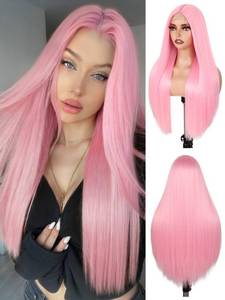 lot 10479 image: FAVE Pink Wig for Women��Long Straight Light Pink Wig Middle Part
