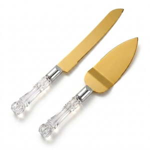 lot 10490 image: Cake Cutter and Pie Spatula  Gold Blade and Faux Crystal Handle Wedding Cake Cutting Set  Stainless Steel Gold Knife Set for Party  Birthday  and Anniversary