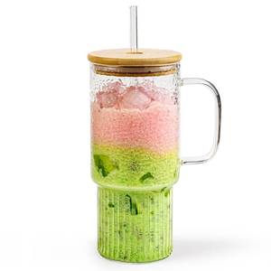 lot 11252 image: MINGHYZYA 32oz Glass Tumbler with Bamboo Lid and Straw