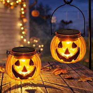 lot 13173 image: Brizled Halloween Pumpkin Solar Lantern, 2 Pack