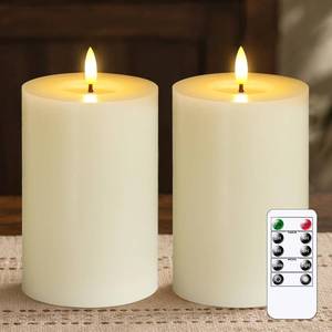 lot 13215 image: Ofurkedle Flameless Pillar Candles 4 x 8 Ivory Pack of 2
