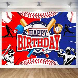 lot 14295 image: Eeatour Baseball Happy Birthday Backdrop Banner 70.8 x 47.2