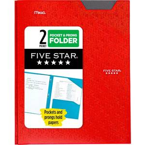 lot 14312 image: Five Star 2-Pocket Plastic Folder with Prong Fasteners, Fire Red