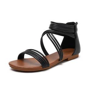 lot 14352 image: BEUTHOEM Womens Flat Strappy Sandals Black Size 8